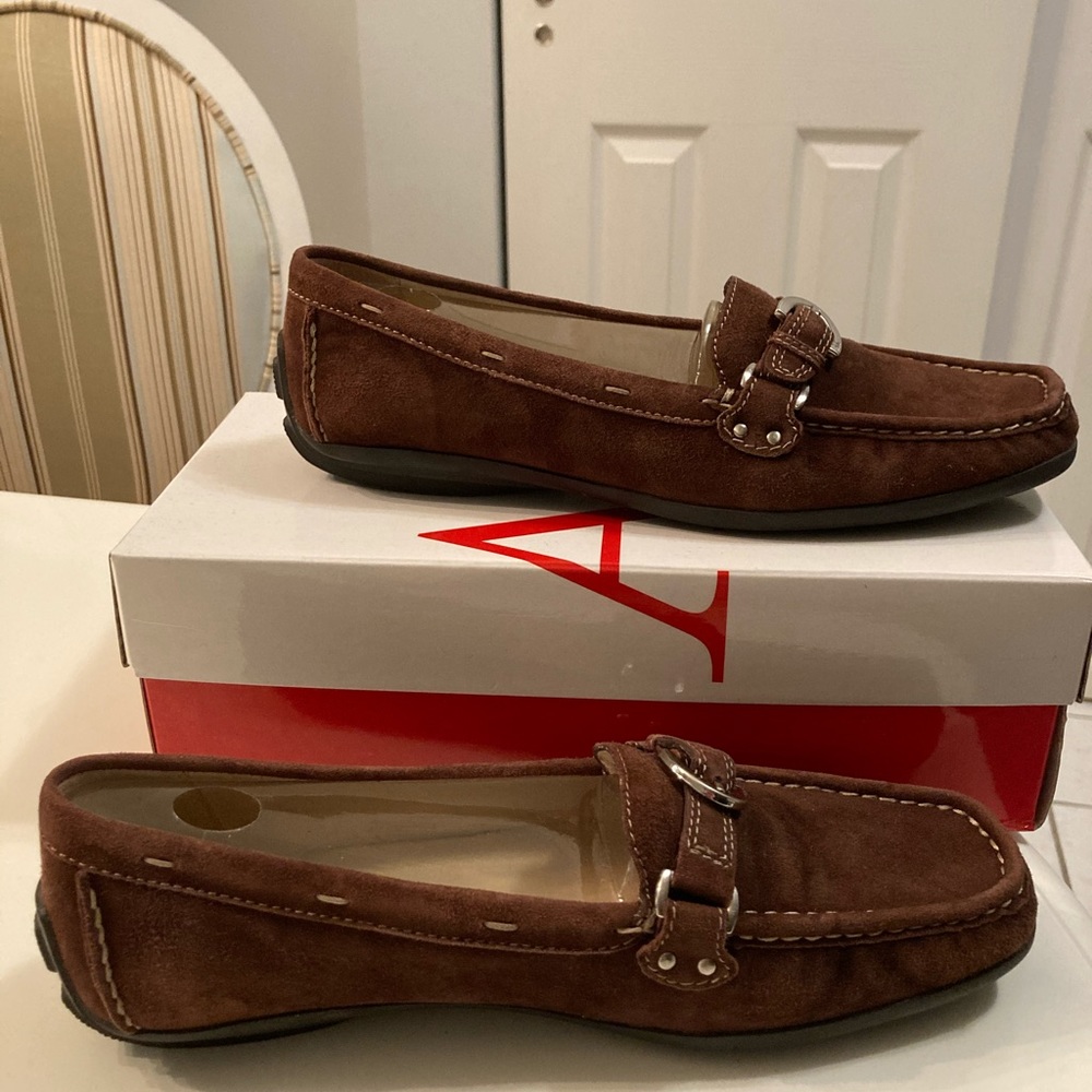 Brown suede loafers